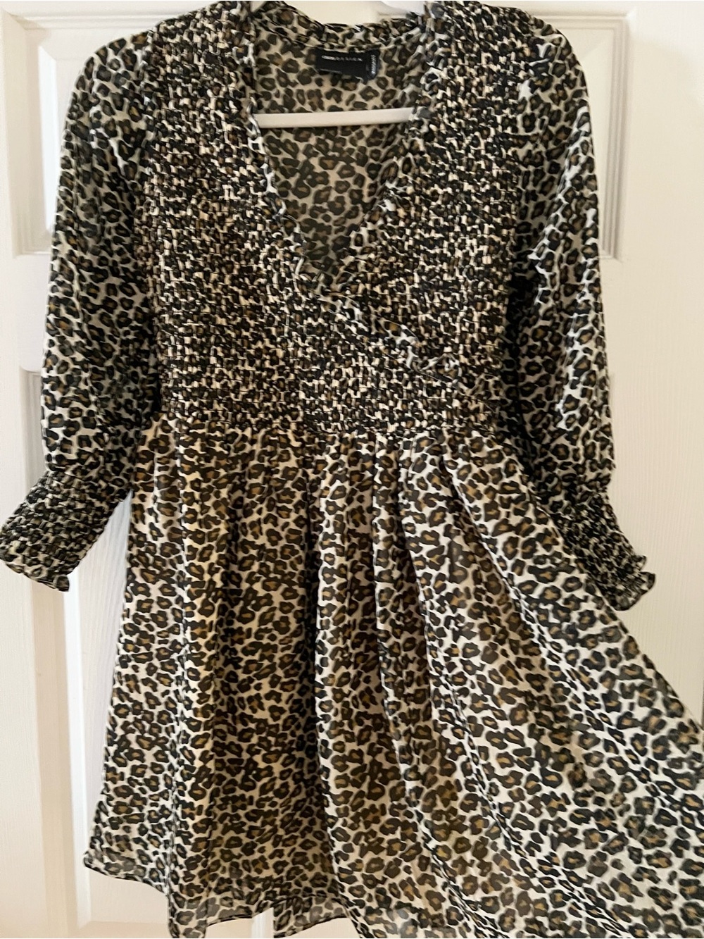 Leopard Print Long Sleeve Dress - Brown/Black